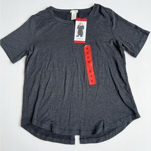 Matty M Women's Size M Charcoal Gray Heathered Short Sleeve Sweatshirt-Style Top